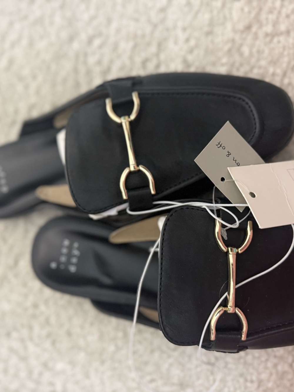 a new day Black Slip-On Mules with Gold Bit Detail